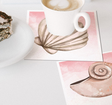 Posavasos moderno conchas marinas con toque rosa - TenVinilo