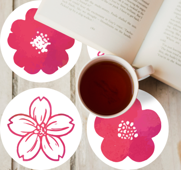 Posavasos moderno elementos florales rosados - TenVinilo