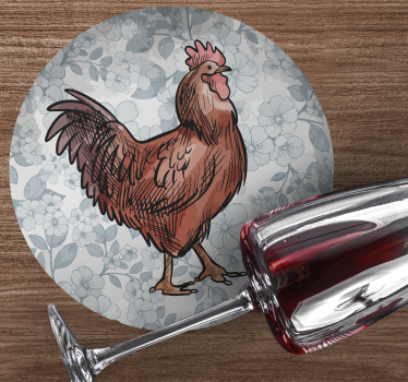 Posavasos moderno ilustración de gallo floral - TenVinilo