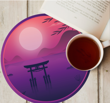 Posavasos moderno paisaje de atardecer sereno - TenVinilo