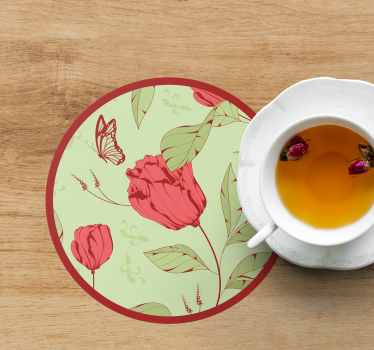 Posavasos moderno patrón floral con mariposa - TenVinilo