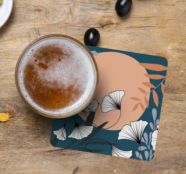Posavasos moderno patrón floral de ginkgo - TenVinilo