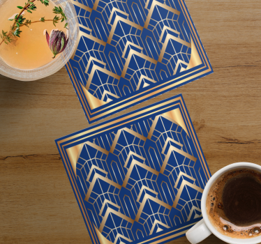 Posavasos moderno patrón geométrico azul y dorado - TenVinilo