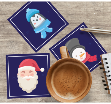 Posavasos navideño caras de santa y muñecos de nieve - TenVinilo
