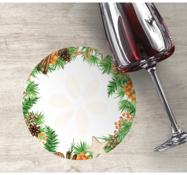 Posavasos navideño con acentos de vegetación festiva - TenVinilo