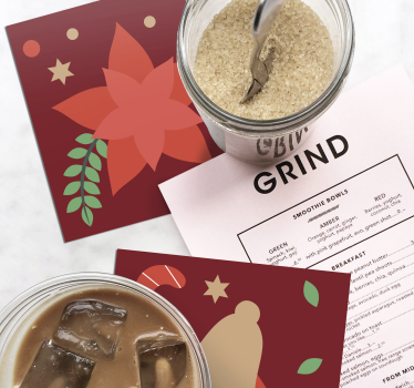 Posavasos navideño con motivo de poinsettia y campanas - TenVinilo