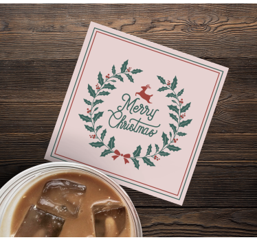 Posavasos navideño corona de acebo con reno - TenVinilo