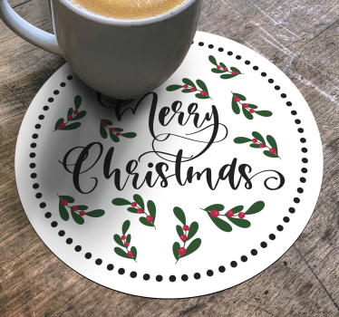 Posavasos navideño diseño de feliz navidad con acebo - TenVinilo