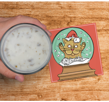 Posavasos navideño globo de nieve de gato festivo - TenVinilo