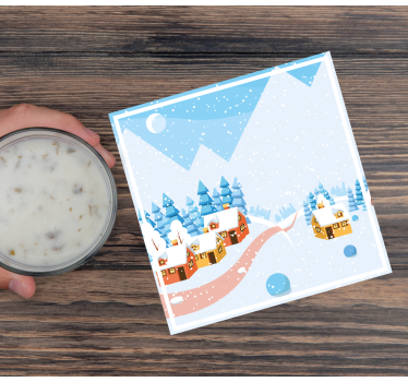 Posavasos navideño paisaje de pueblo nevado - TenVinilo