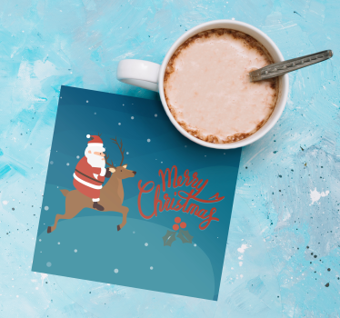 Posavasos navideño santa montando un reno - TenVinilo