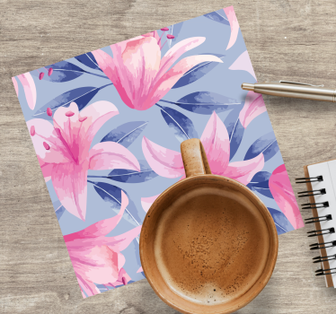 Posavasos patrón floral con lirios rosados - TenVinilo