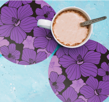 Posavasos patrón floral morado vibrante - TenVinilo