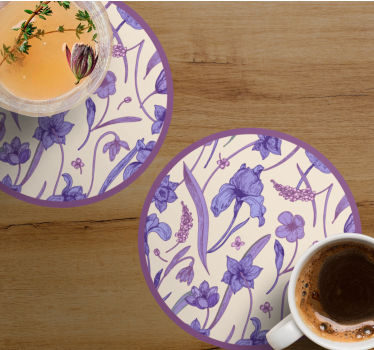 Posavasos patrón floral púrpura - TenVinilo