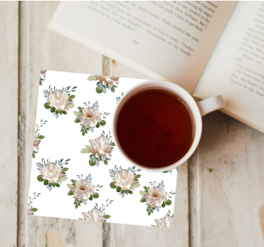 Posavasos patrón floral sobre fondo blanco - TenVinilo