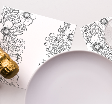Posavasos patrones de contorno floral - TenVinilo