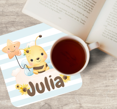 Posavasos personalizable abeja linda con estrella - TenVinilo