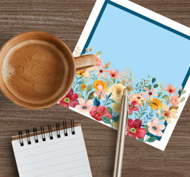 Posavasos personalizable diseño de bordes florales - TenVinilo