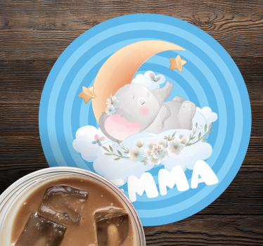 Posavasos personalizable elefante luna estrellas - TenVinilo