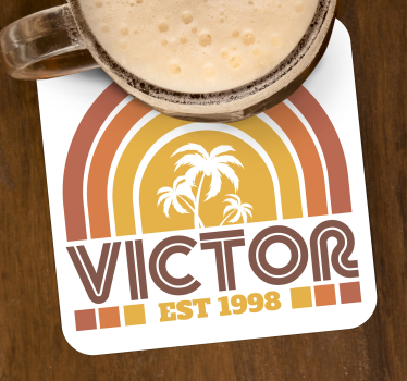 Posavasos personalizable emblema de palmeras retro - TenVinilo