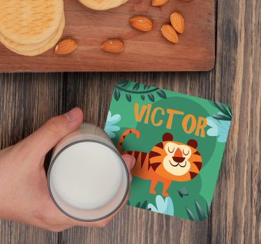 Posavasos personalizable ilustración de tigre alegre - TenVinilo