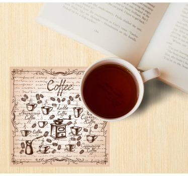 Posavasos personalizable ilustración de tipos de café - TenVinilo