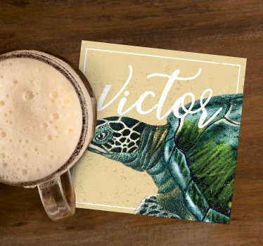 Posavasos personalizable ilustración de tortuga con nombre - TenVinilo