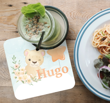 Posavasos personalizable león caprichoso con estrella - TenVinilo