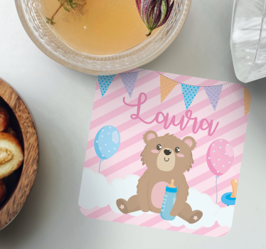 Posavasos personalizable oso lindo con globos - TenVinilo