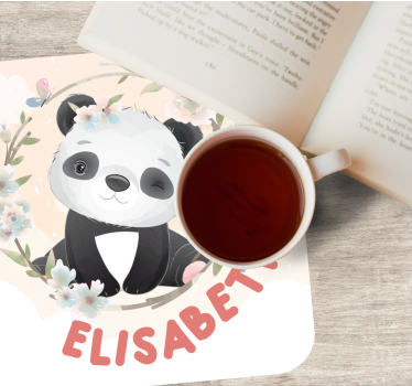 Posavasos personalizable panda con acentos florales - TenVinilo