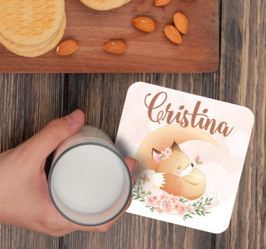 Posavasos personalizable zorro durmiendo con flores - TenVinilo