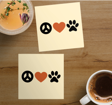 Posavasos retro Símbolo de la paz con corazón y pata de perro - TenVinilo