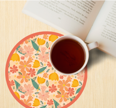 Posavasos superficie redonda con patrón floral - TenVinilo