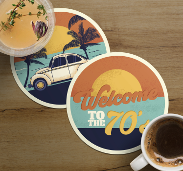 Posavasos vintage escena costera retro - TenVinilo
