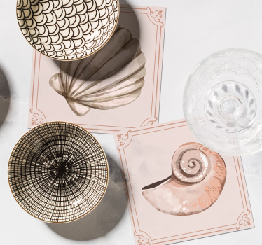 Posavasos vintage ilustraciones de conchas elegantes - TenVinilo
