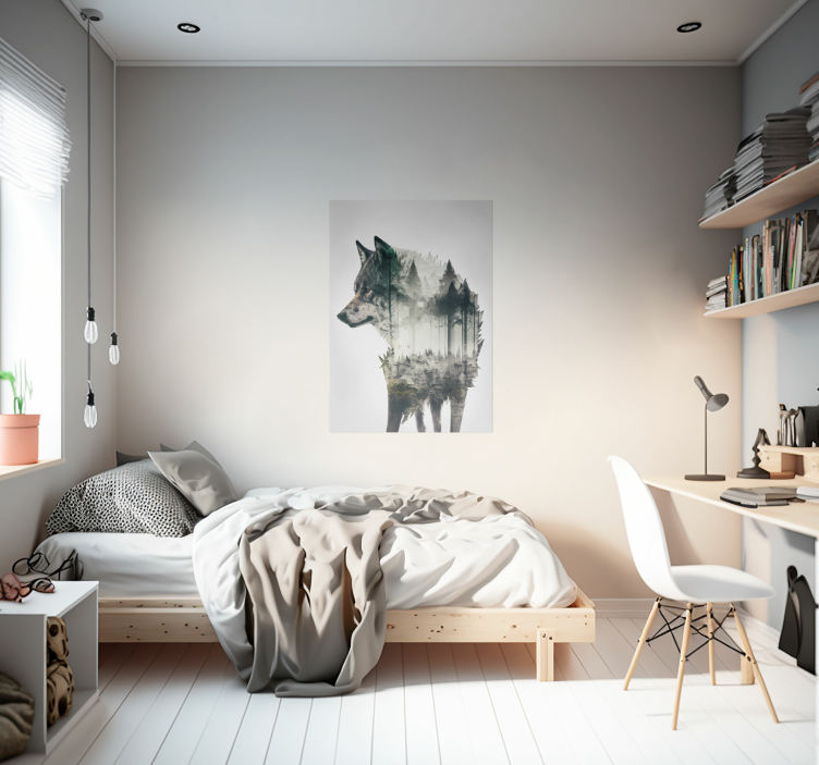 Poster animales lobo de doble exposición - TenVinilo