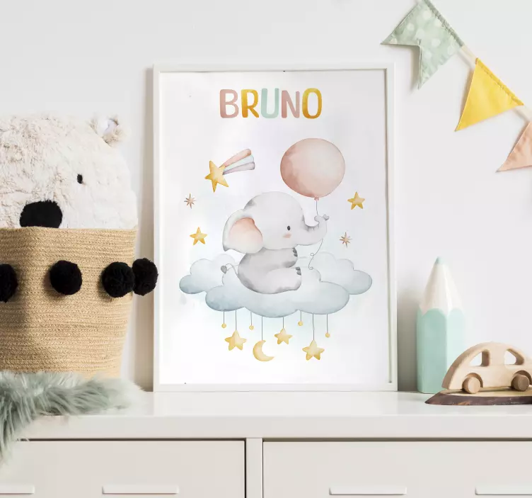 Póster dormitorio infantil elefante en una nube - TenVinilo