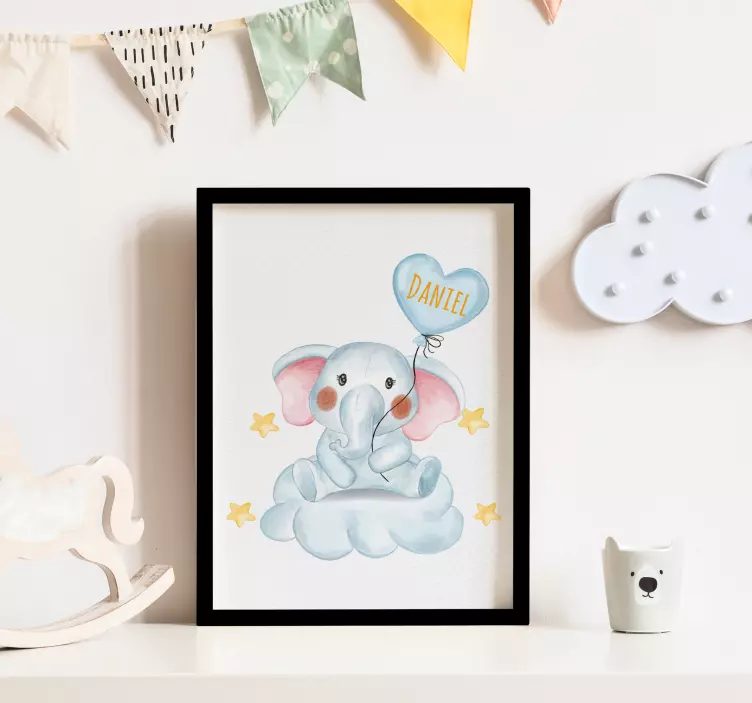 Poster dormitorio infantil lindo elefante con globo - TenVinilo