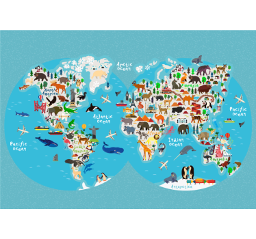Poster infantil mapamundi con animales - TenVinilo