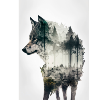 Poster animales lobo de doble exposición - TenVinilo