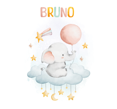 Poster dormitorio infantil elefante en una nube - TenVinilo