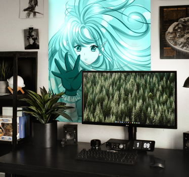Póster chica azul estilo anime - TenVinilo
