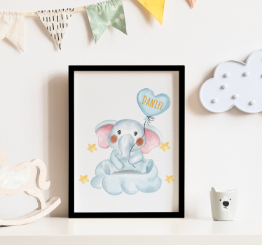 Poster dormitorio infantil lindo elefante con globo - TenVinilo