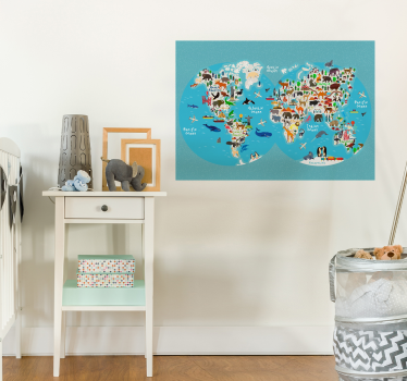 Poster infantil mapamundi con animales - TenVinilo