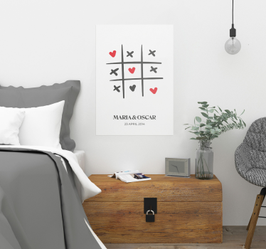 Poster personalizable amor juego de tres en raya - TenVinilo