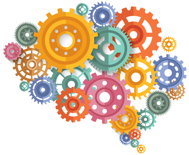 Poster oficina ruedas de cerebro de colores - TenVinilo