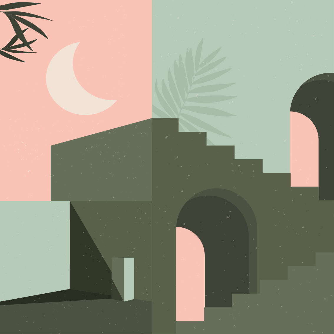 Poster salón arte mural en rosa y turquesa - TenVinilo