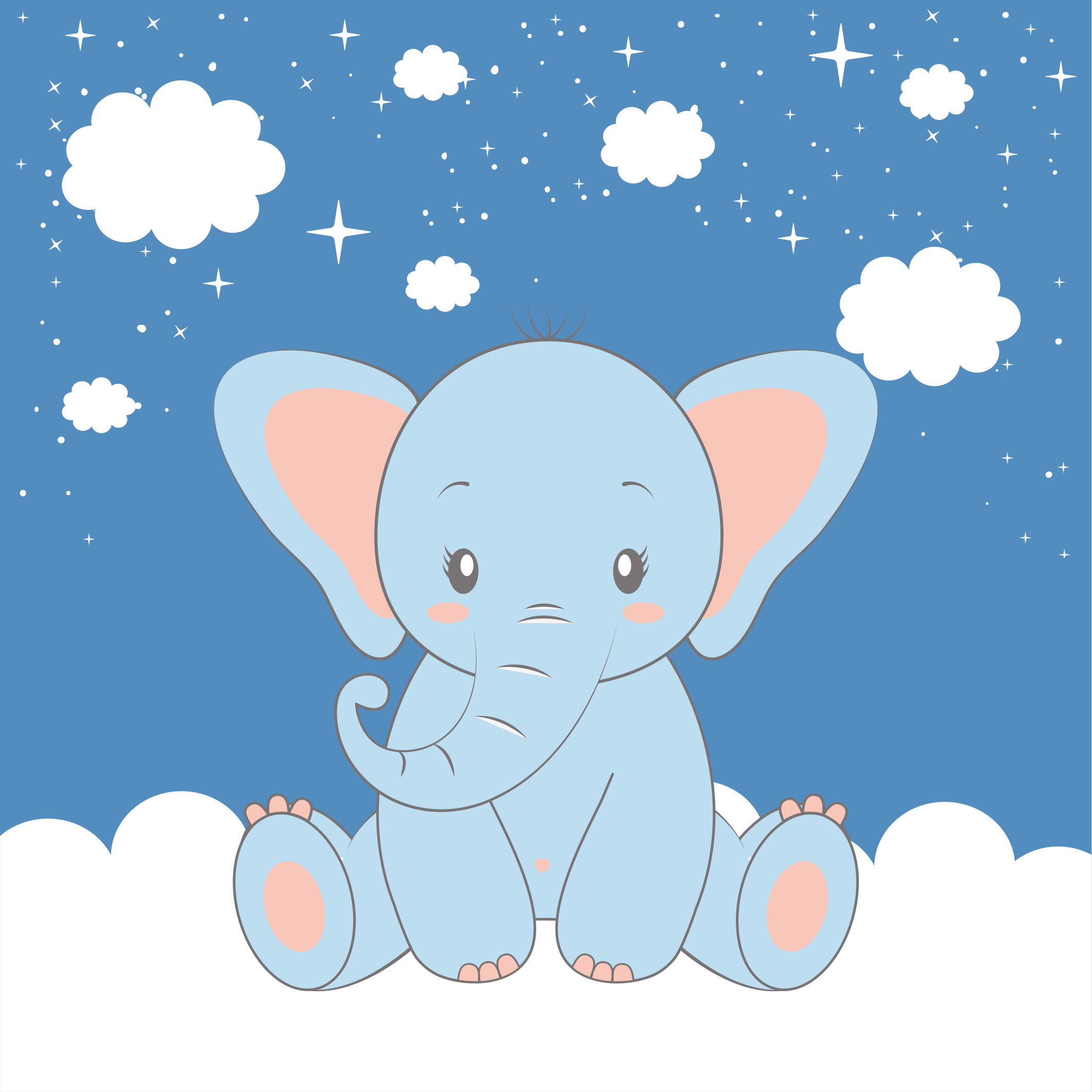 Poster dormitorio infantil elefante azul lindo - TenVinilo
