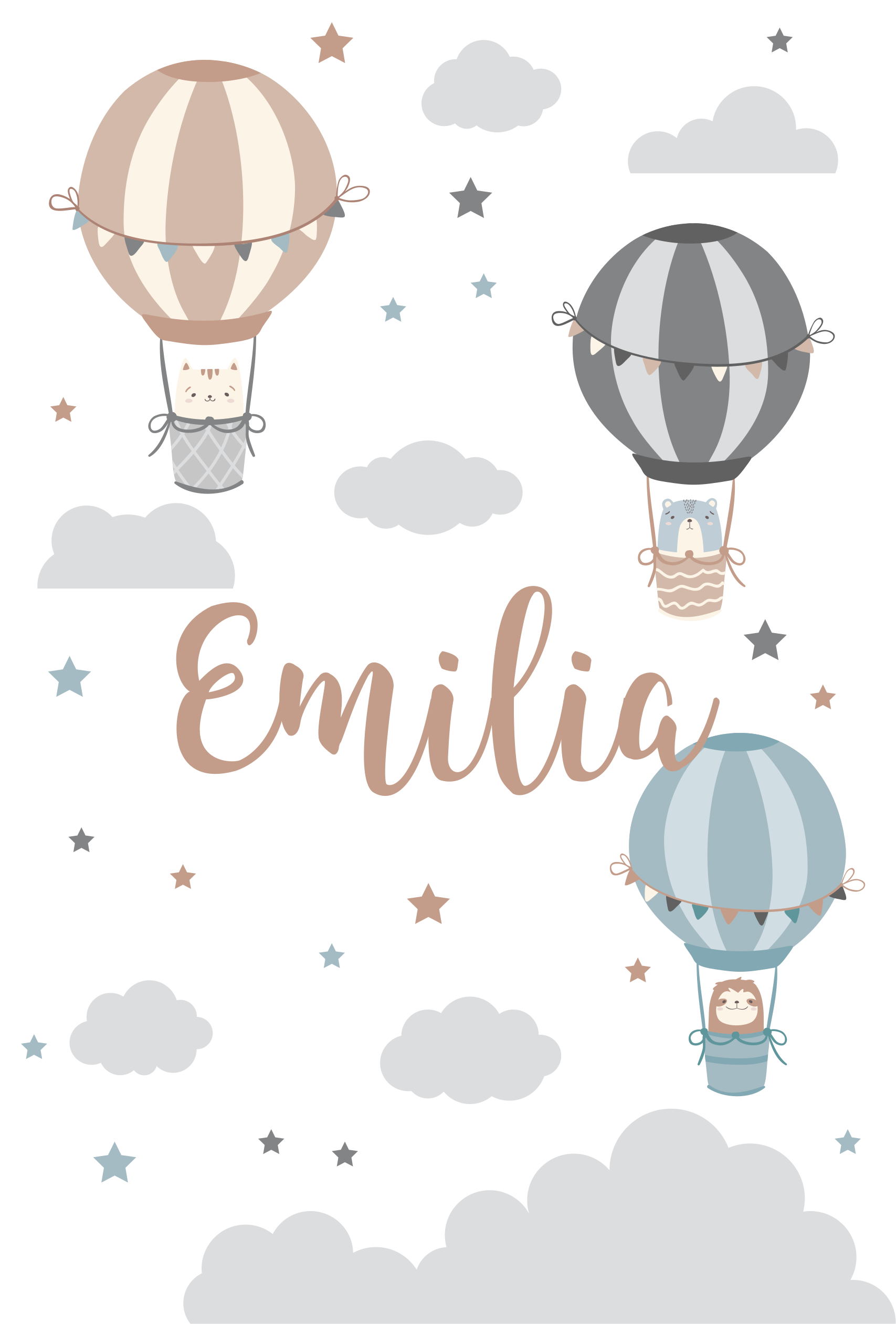 Poster dormitorio infantil pastel color globos y nubes - TenVinilo