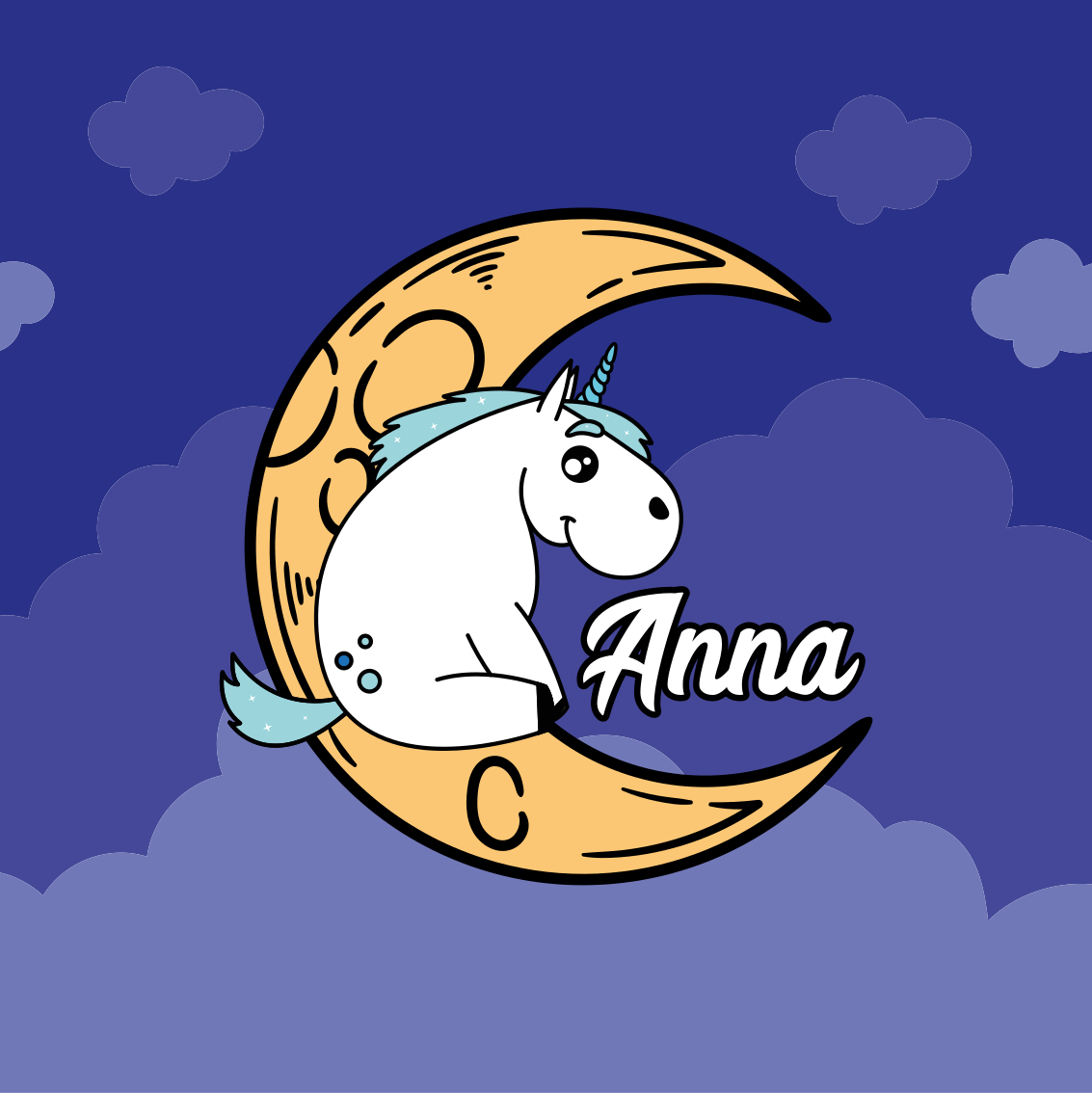 Poster personalizable escena de unicornio en la luna - TenVinilo